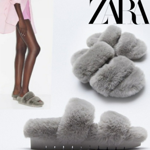 ZARA FAUX FUR LOW HEEL SANDALS Bloggers favorite - Picture 3 of 14
